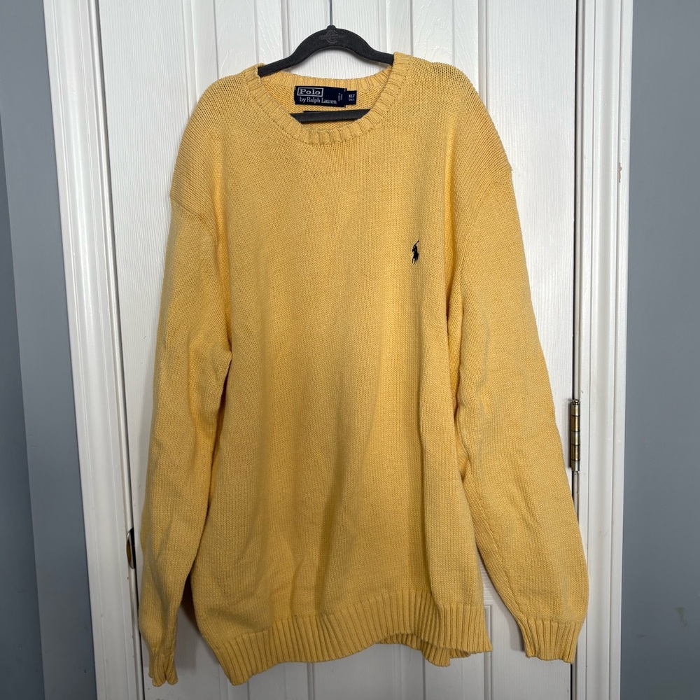 Polo Ralph Lauren Vintage Knit Sweater Men’s Size XL Tall Yellow 90s 100% Cotton